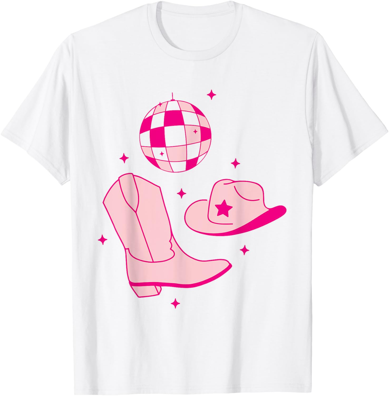 Cute Cowgirl Coquette Pink T-Shirt for Women and Girls - Rodeo Style - 7