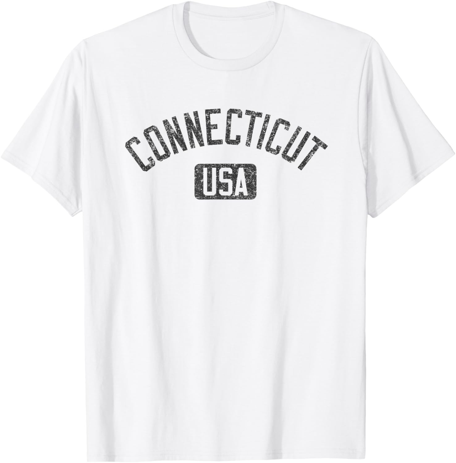 Connecticut Arched Text Distressed Black Print T-Shirt for Casual Style - 16