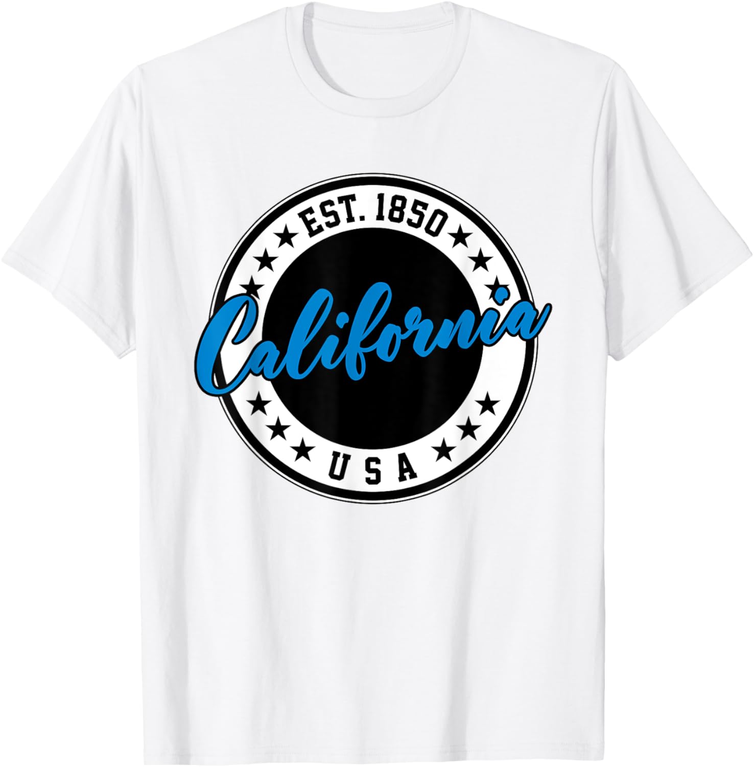 California USA Script Circle Blue Text T-Shirt for Casual Style - 2
