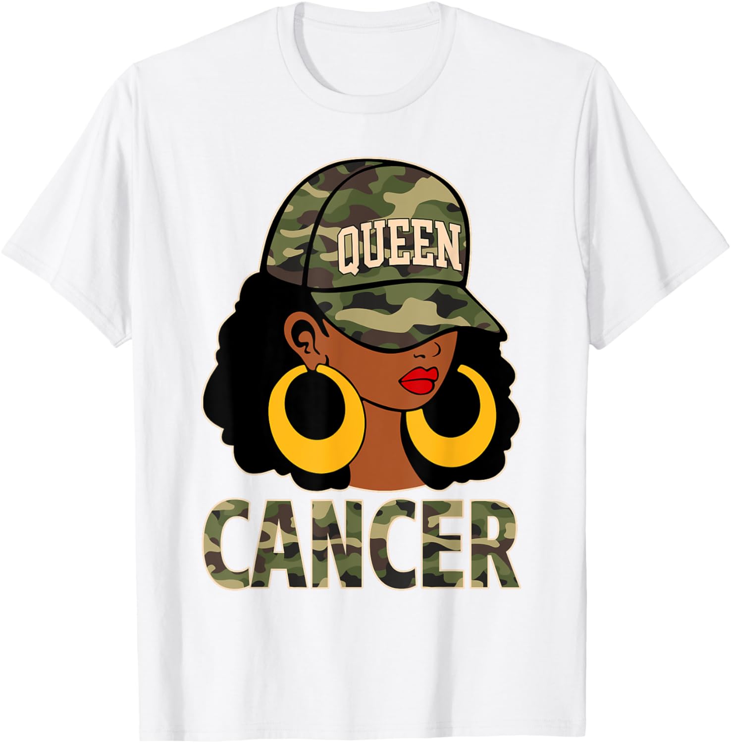 Cancer Queen Black Woman Camo Cap Afro Girl Zodiac T-Shirt for Style - 7