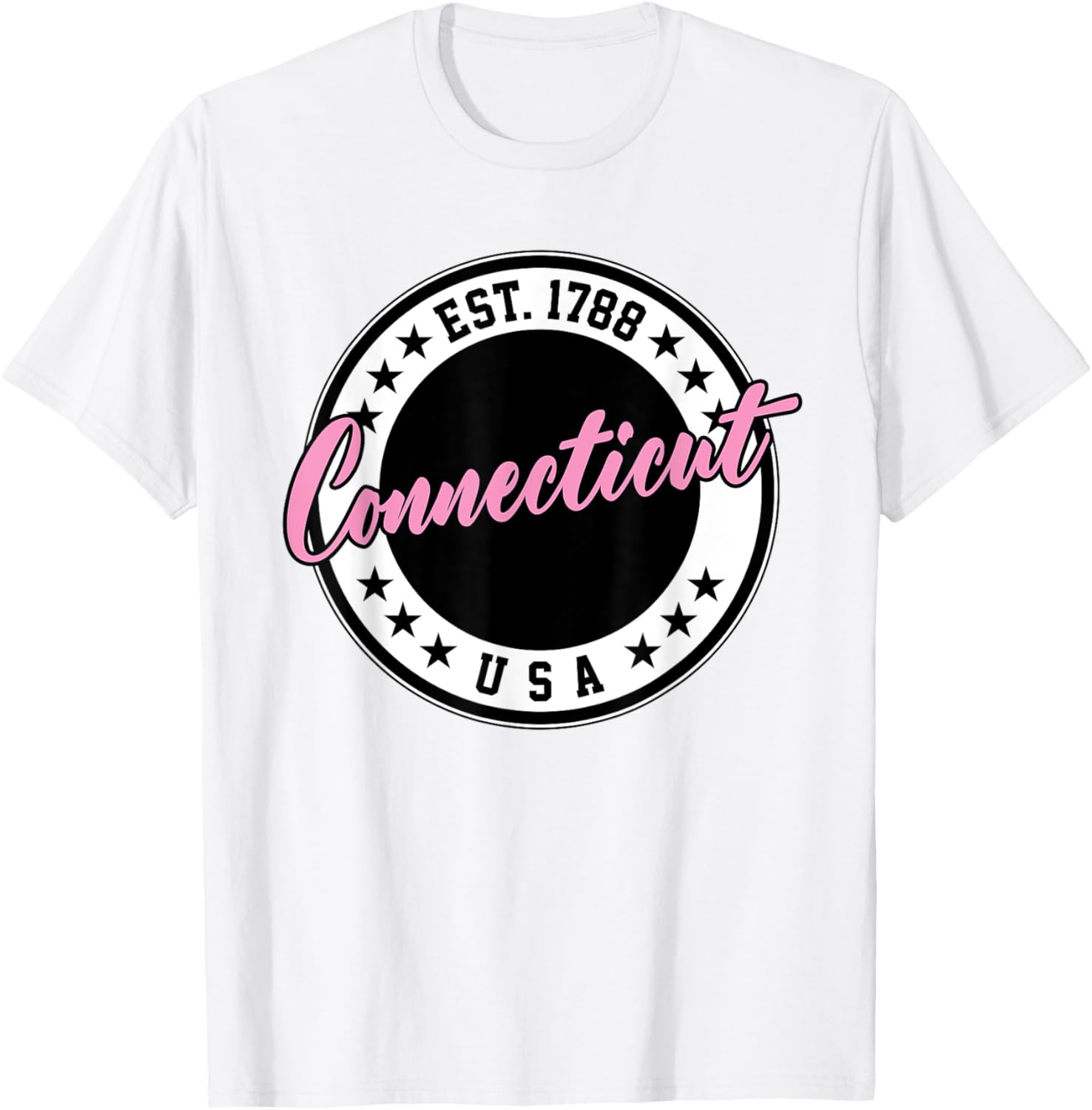 Connecticut Script Circle Pink Text T-Shirt for Casual Style and Comfort - 20