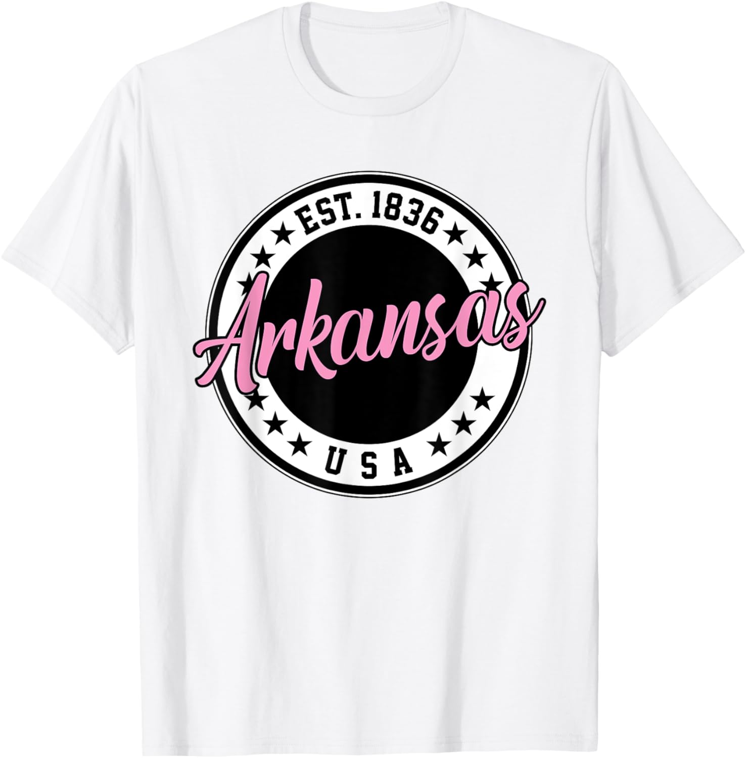 Arkansas Script Circle Pink Text T-Shirt for Stylish Comfort - 26