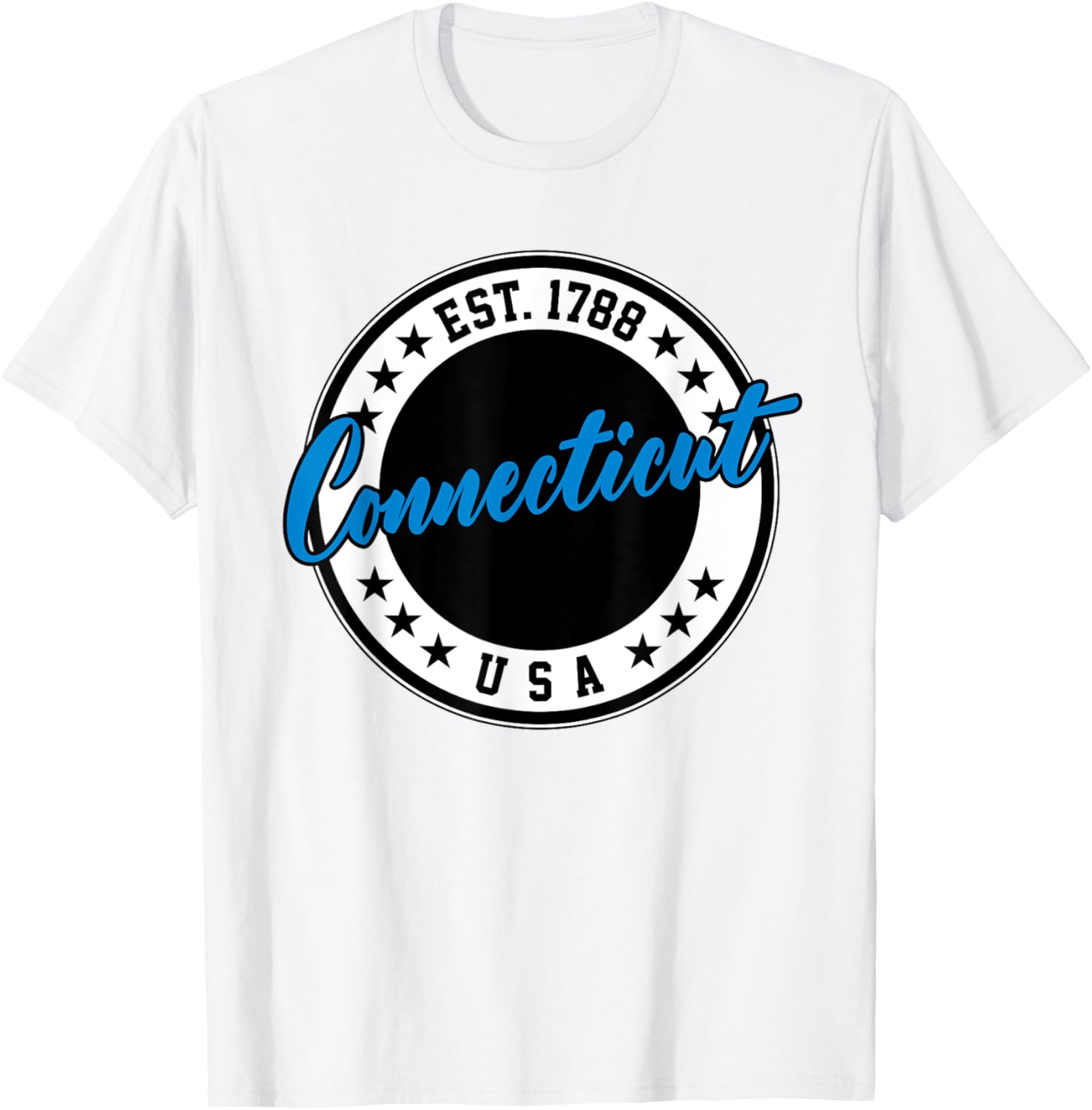 Connecticut USA Script Circle T-Shirt in Blue - Stylish Casual Wear - 17