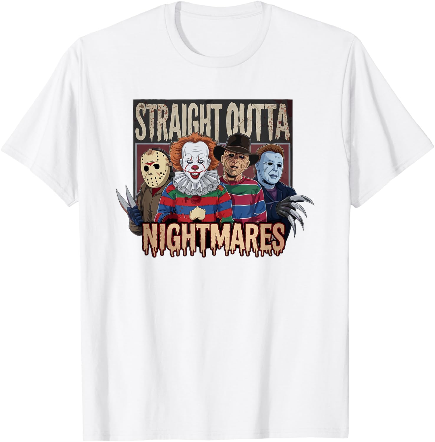 Vintage Horror Halloween Scary T-Shirt Straight Outta Nightmares Fun - 15