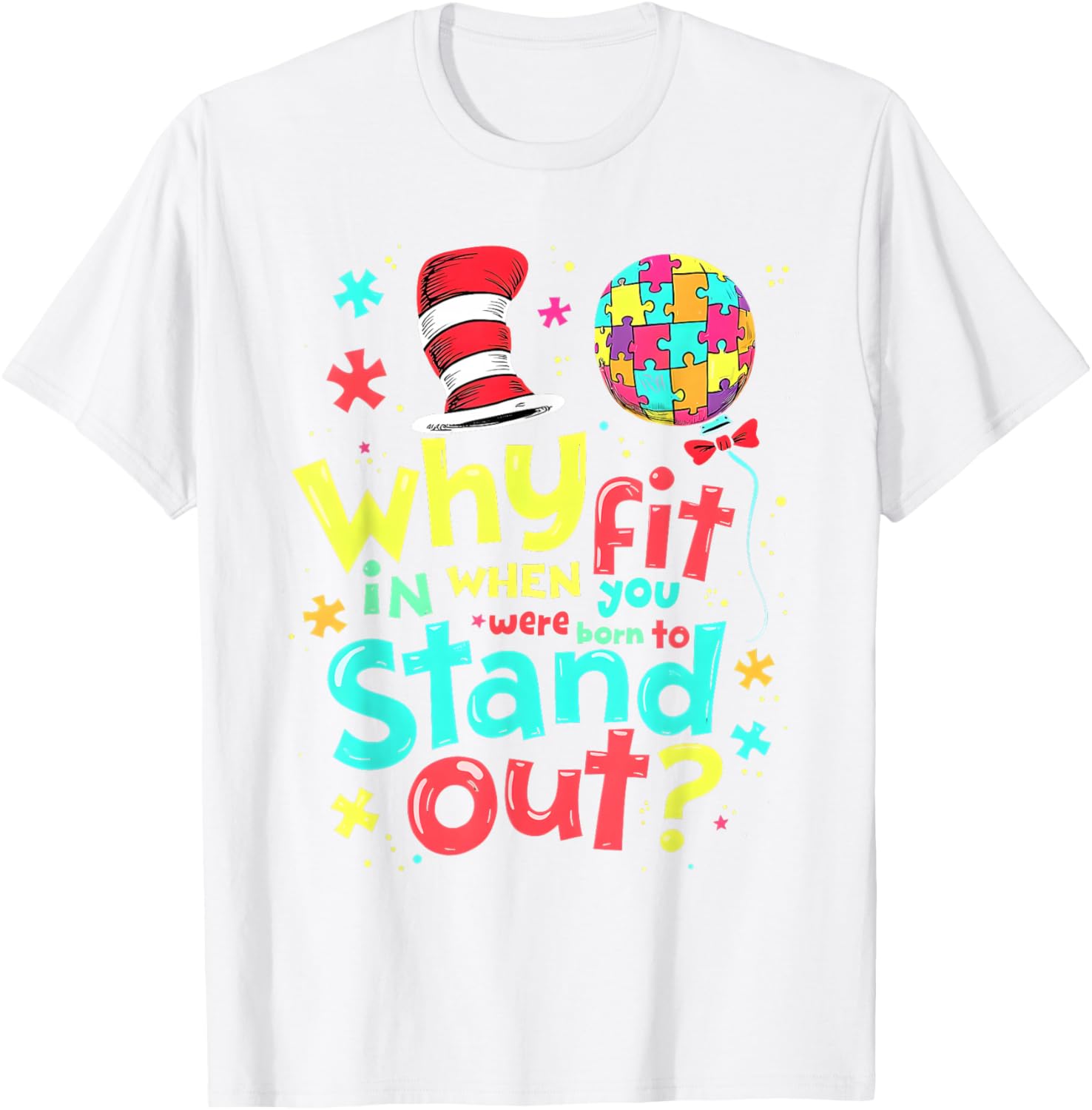 Autism Awareness Cool Cat in the Hat T-Shirt for Doctors and Teachers - 7