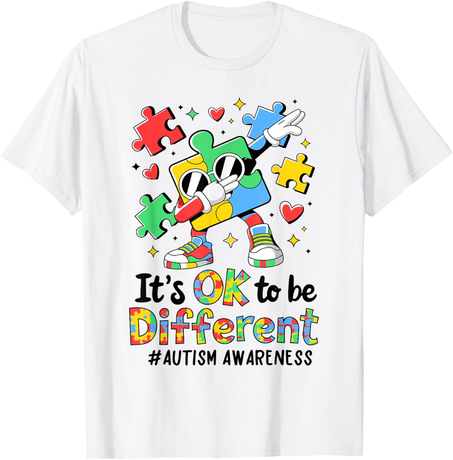 Autism Awareness Dabbing Puzzle Piece T-Shirt It's Okay To Be Different - 11