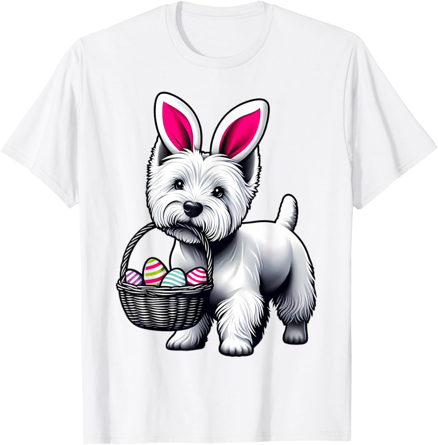 Adorable Bunny Ear West Highland Terrier Easter Eggs T-Shirt for Dogs - 17