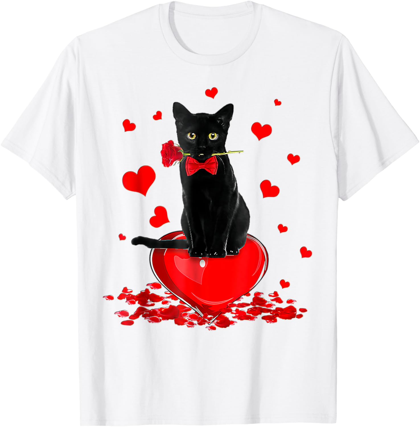 Cute Black Cat Valentine's Day Hearts T-Shirt for Cat Lovers - 13