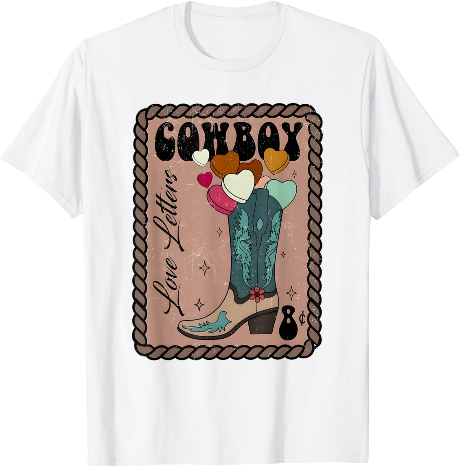 Cute Cowboy Love Letter Retro Valentine T-Shirt for Western Lovers - 2