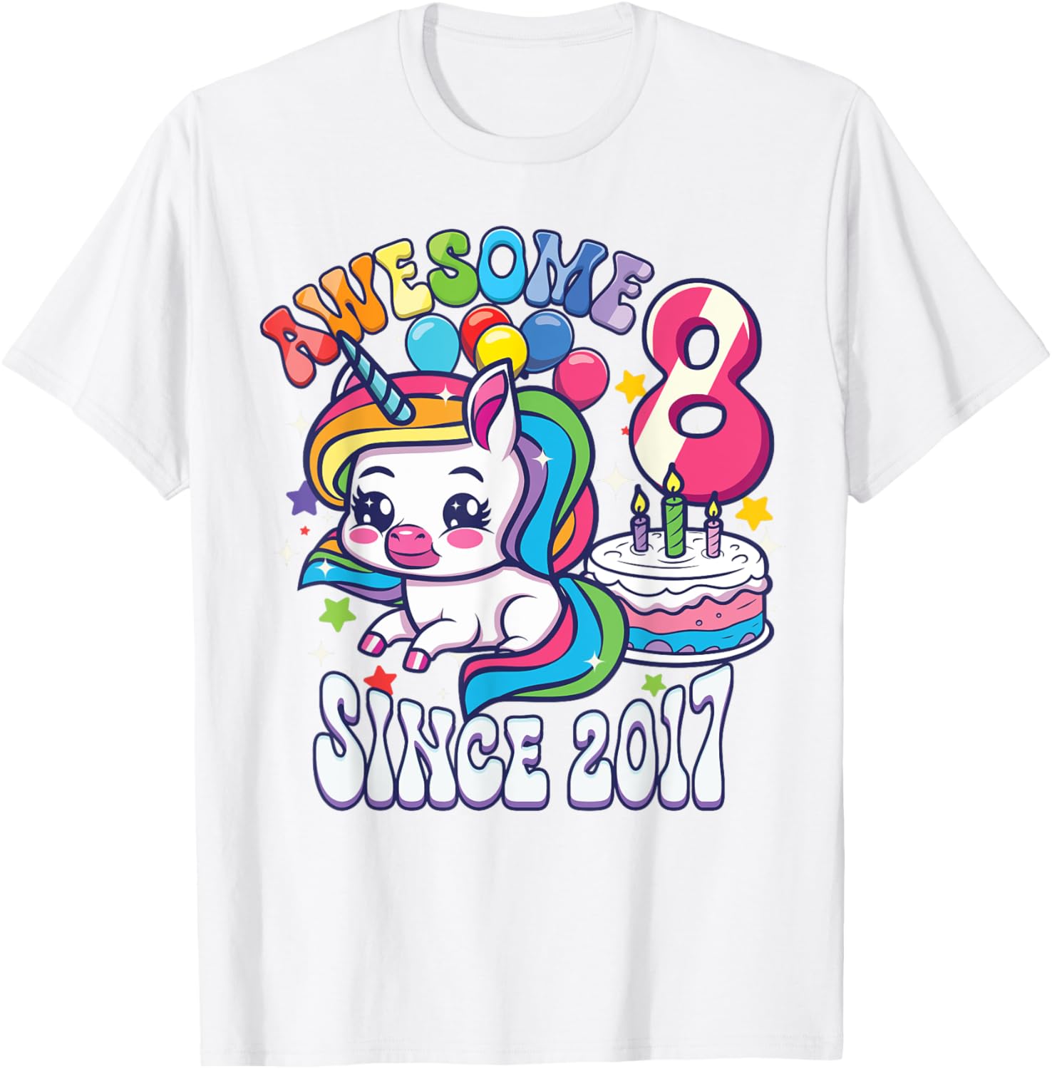 8th Birthday Unicorn T-Shirt Awesome Since 2017 Perfect Gift for Girls - 15