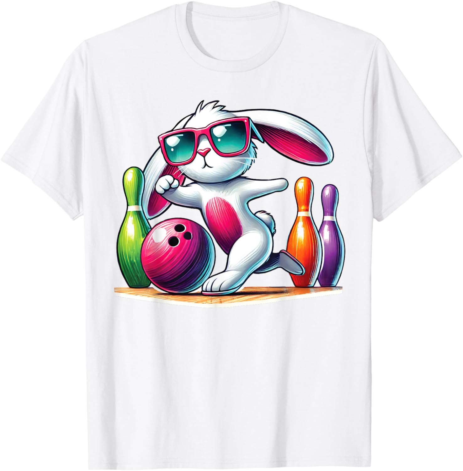 Bunny Ear Easter Bowling T-Shirt for Fun Egg Hunt Celebrations - 23