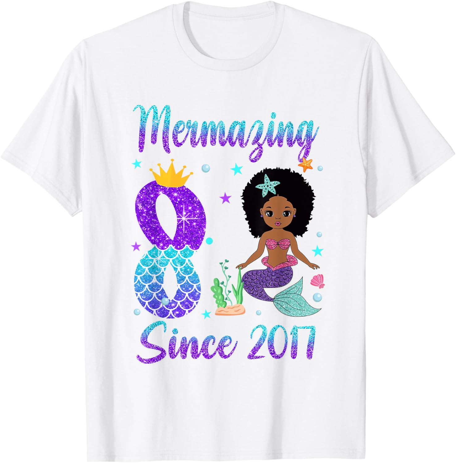Awesome Since 2017 8th Birthday Black Mermaid T-Shirt for Girls - 11