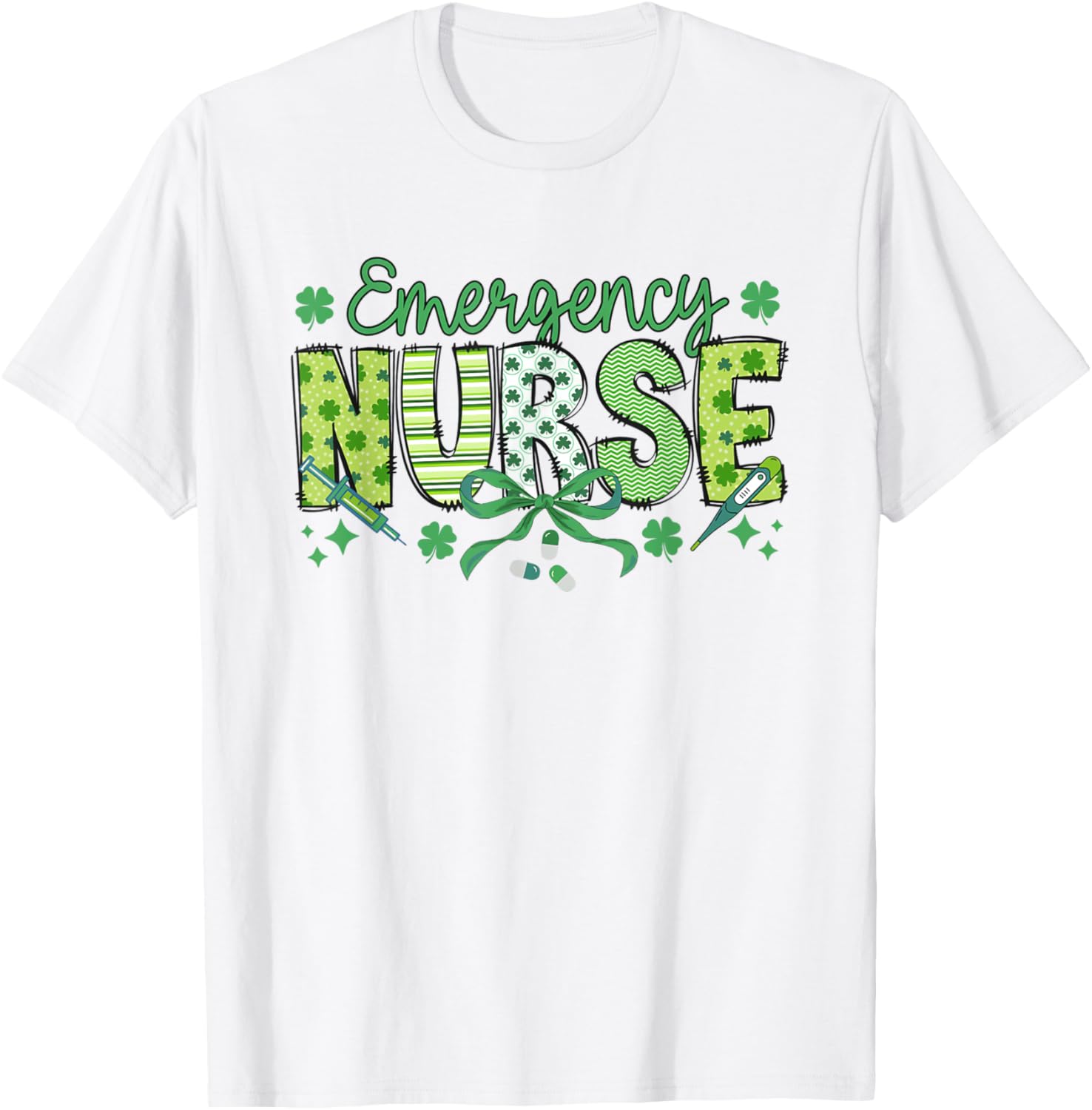St Patrick's Day Shamrock Clover T-Shirt for Women Nurses ER RN - 11