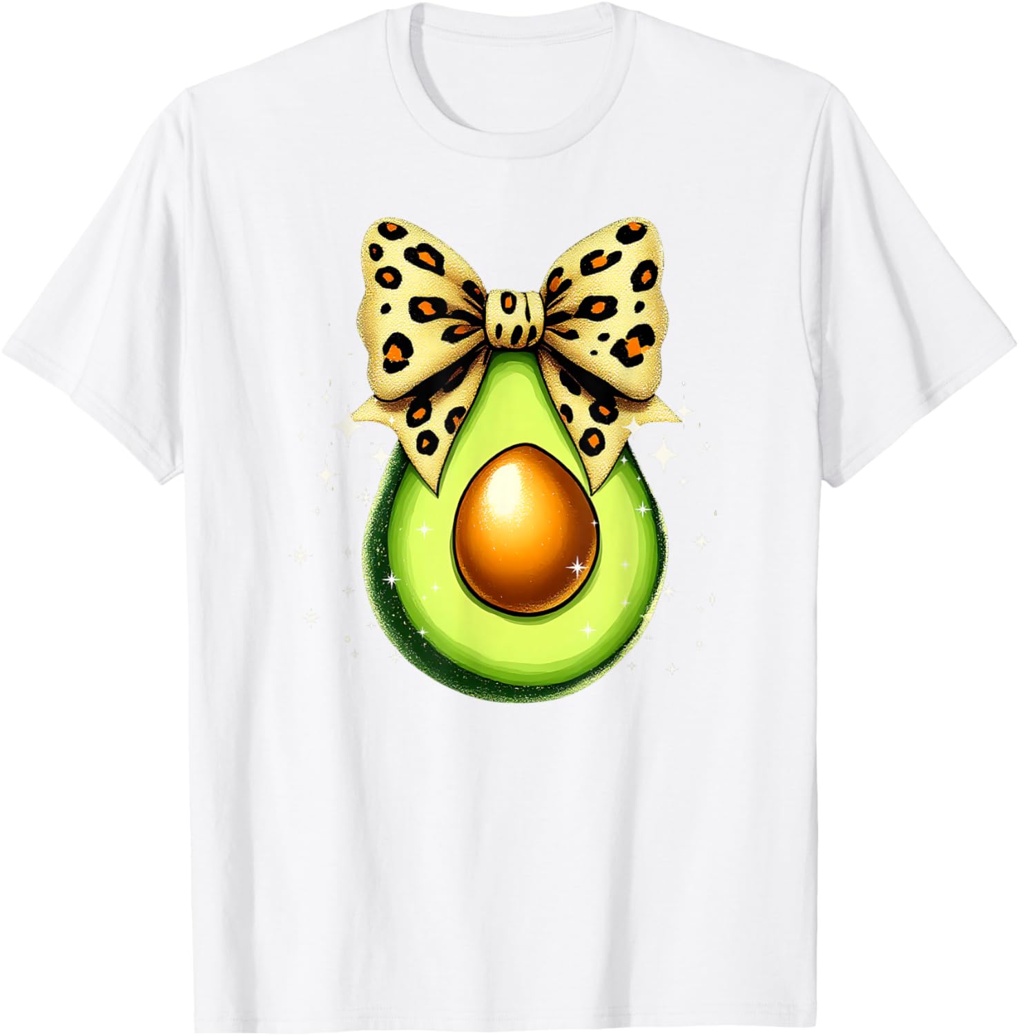 Cute Avocado Leopard Ribbon Bow T-Shirt for Women and Girls - 4