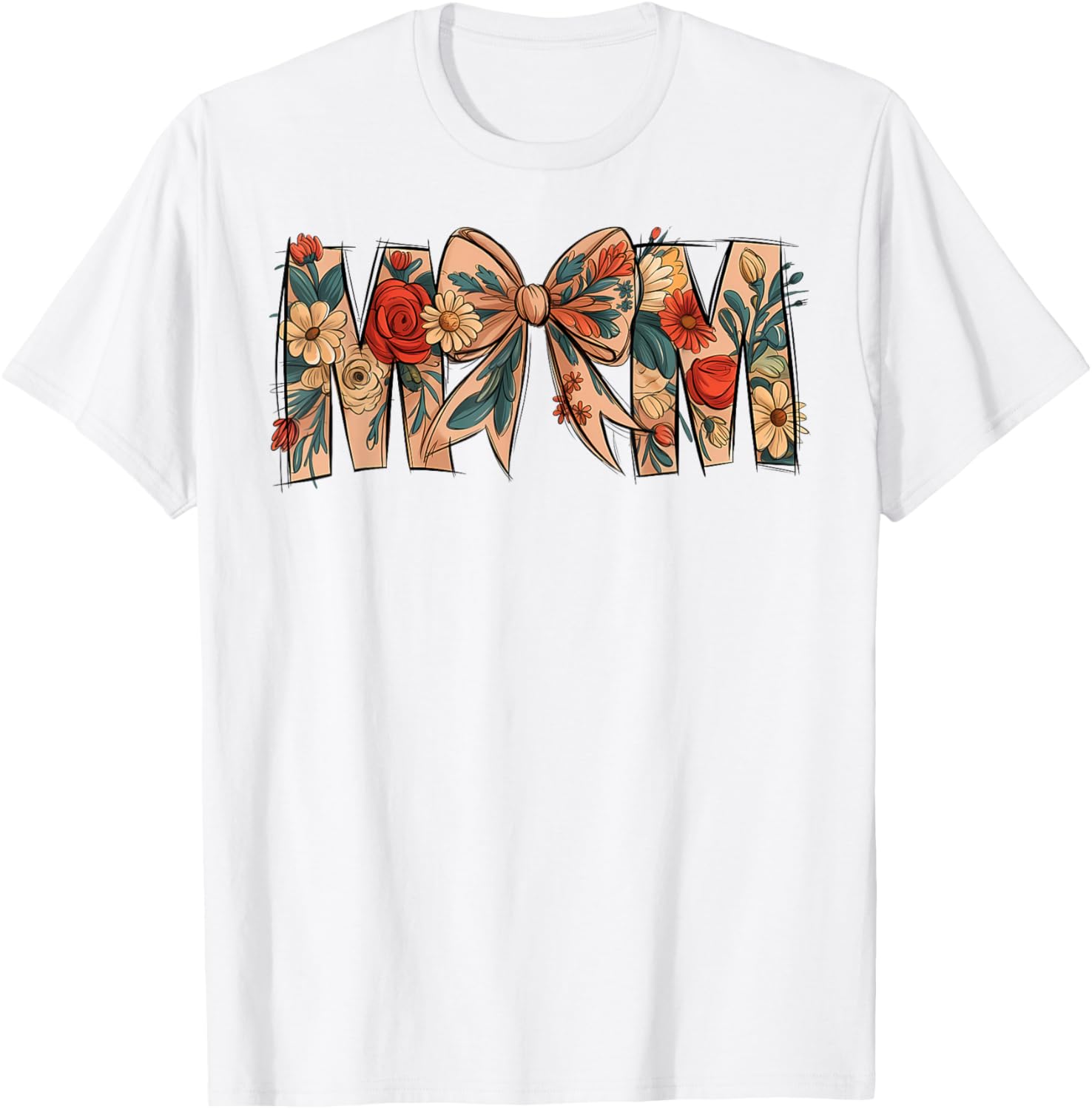 Charming Floral Coquette Bow T-Shirt for Moms on Mother's Day - 22