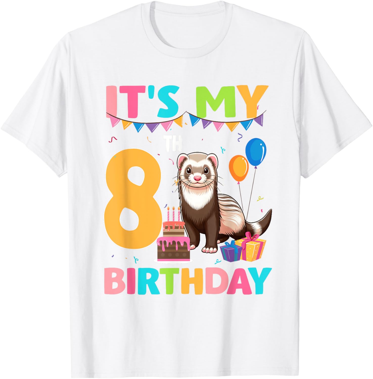 8th Birthday Ferret Lover T-Shirt for Fun Party Celebrations - 7