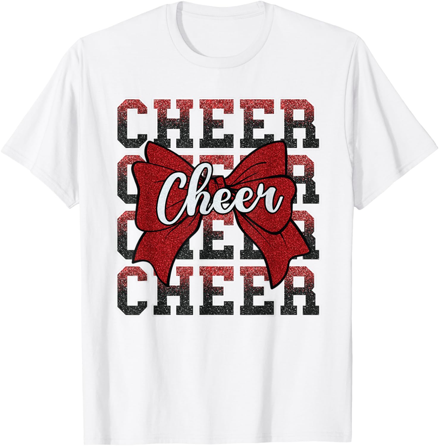 Coquette Cheer Bow Funny Sport Cheerleader Red T-Shirt for Cheer Fans - 15