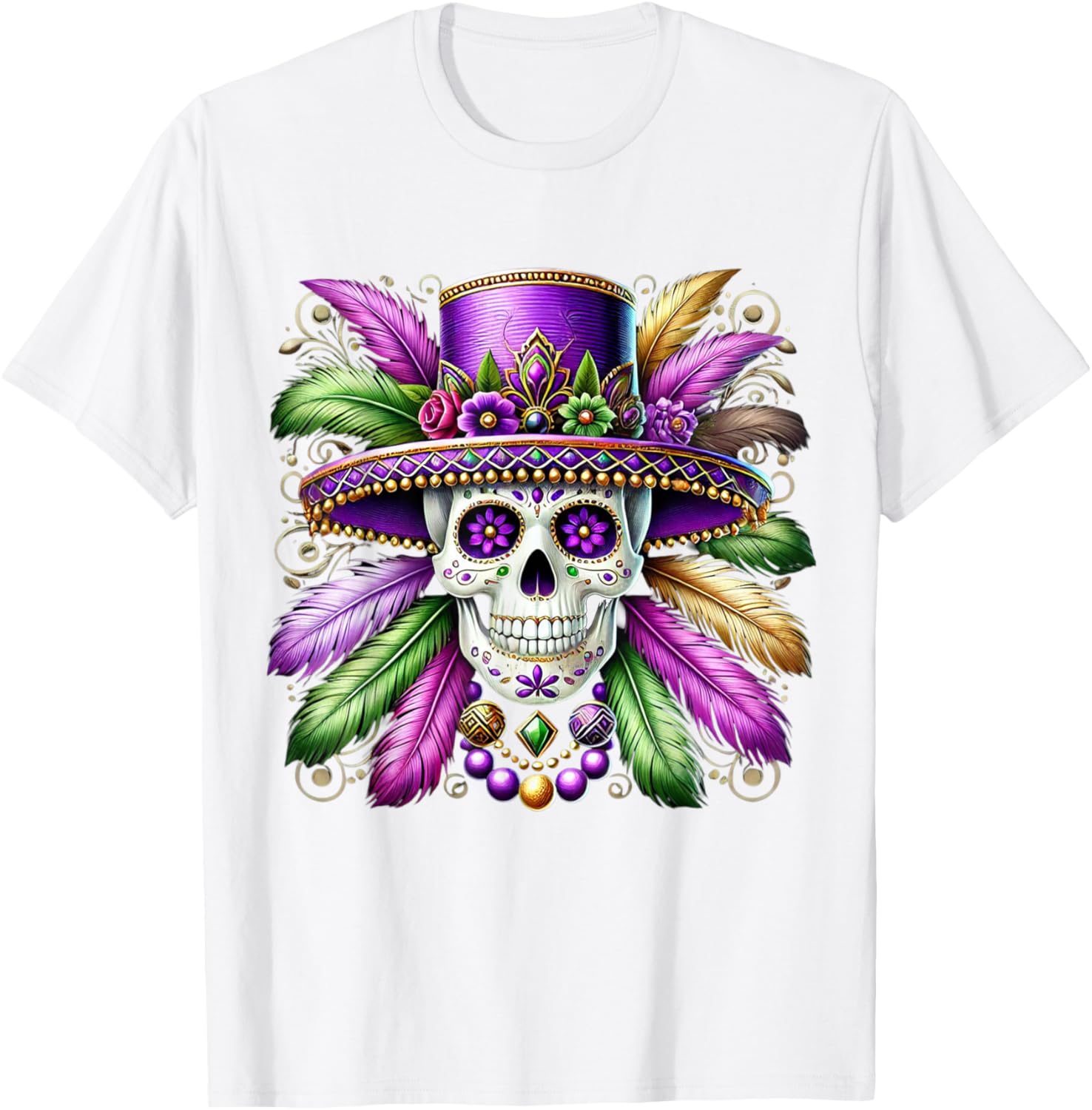 Sugar Skull Mardi Gras T-Shirt for Carnival Celebrations in New Orleans - 16