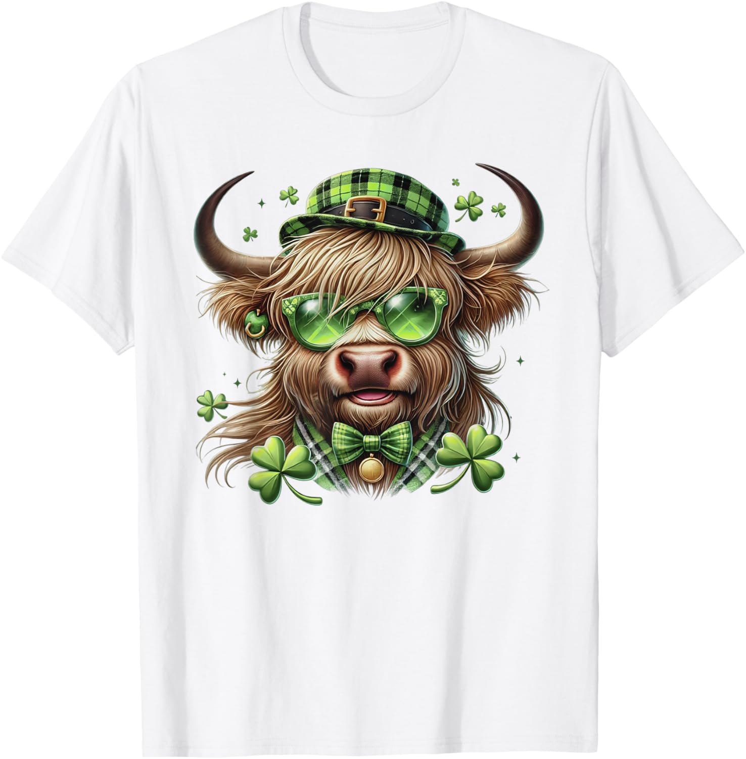 St Patrick's Day Highland Cow Shamrock Women's T-Shirt for Celebrations - 1