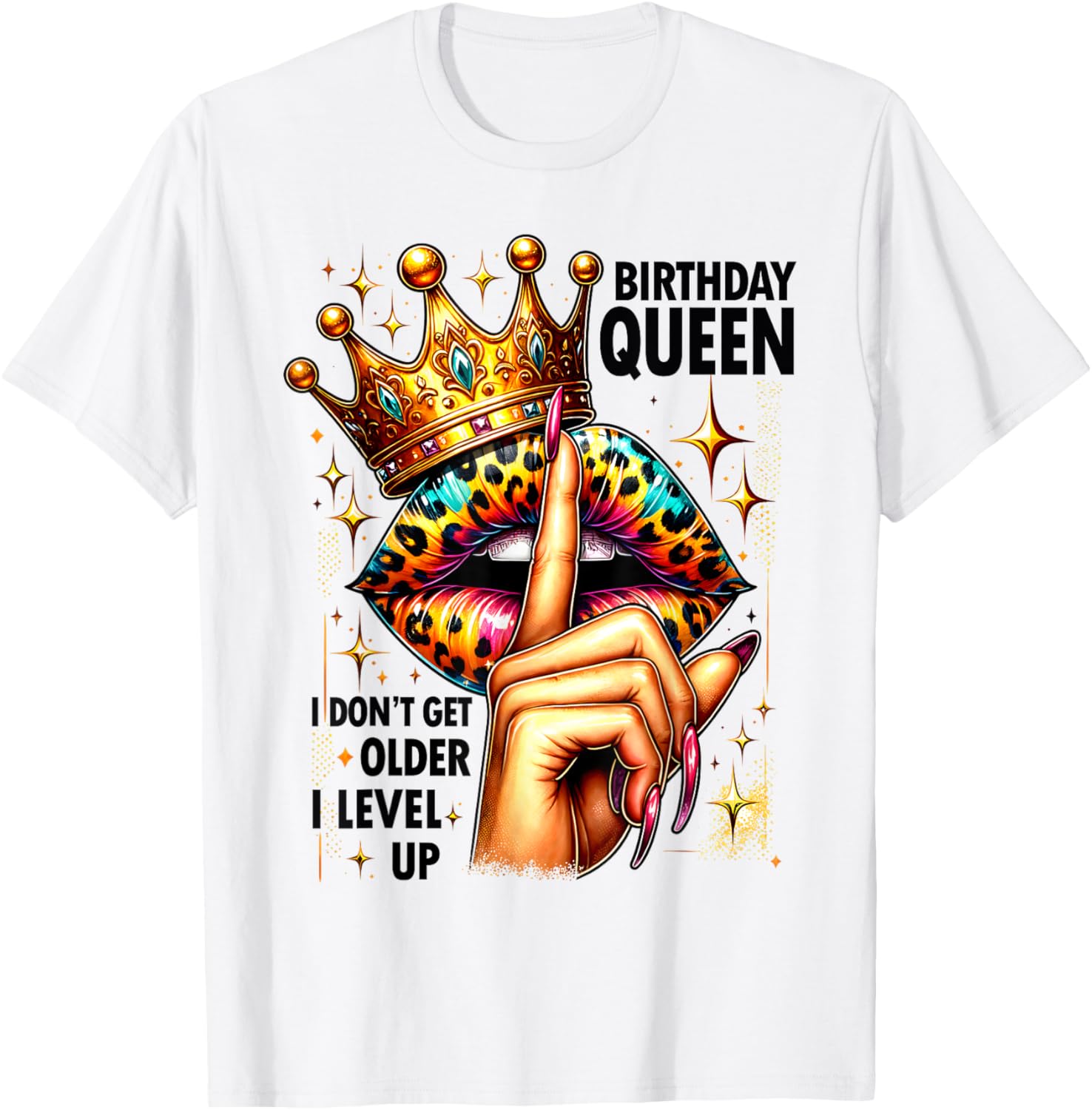 Crown Lips Birthday T-Shirt: Level Up Queen Party Style for Her - 6