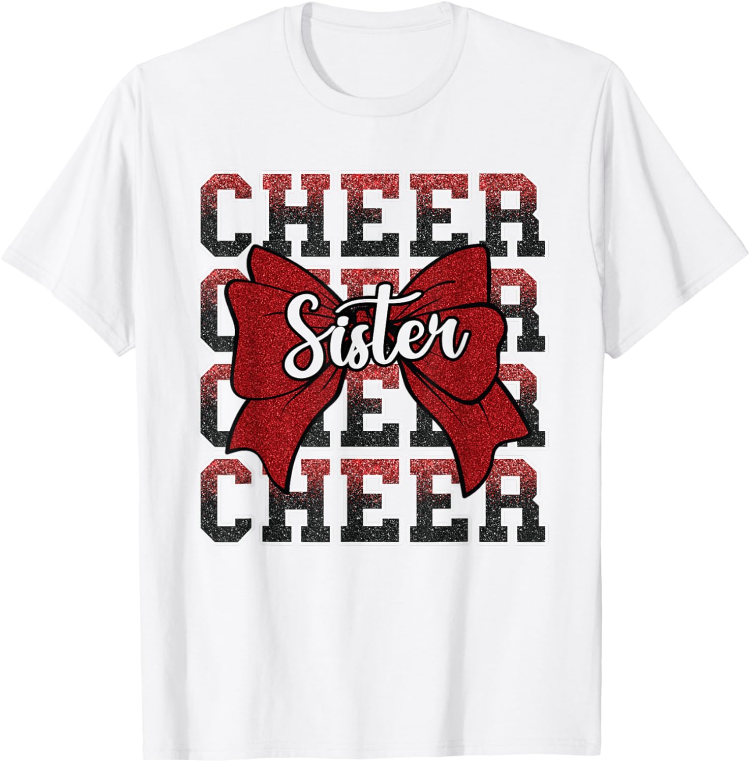 Coquette Cheer Sister Bow Red T-Shirt for Sport Cheerleaders - 7