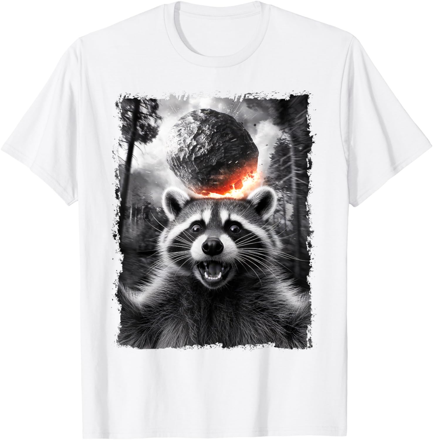2024 Raccoon Asteroid Impact Selfie Photo T-Shirt for Fun Earth Lovers - 8