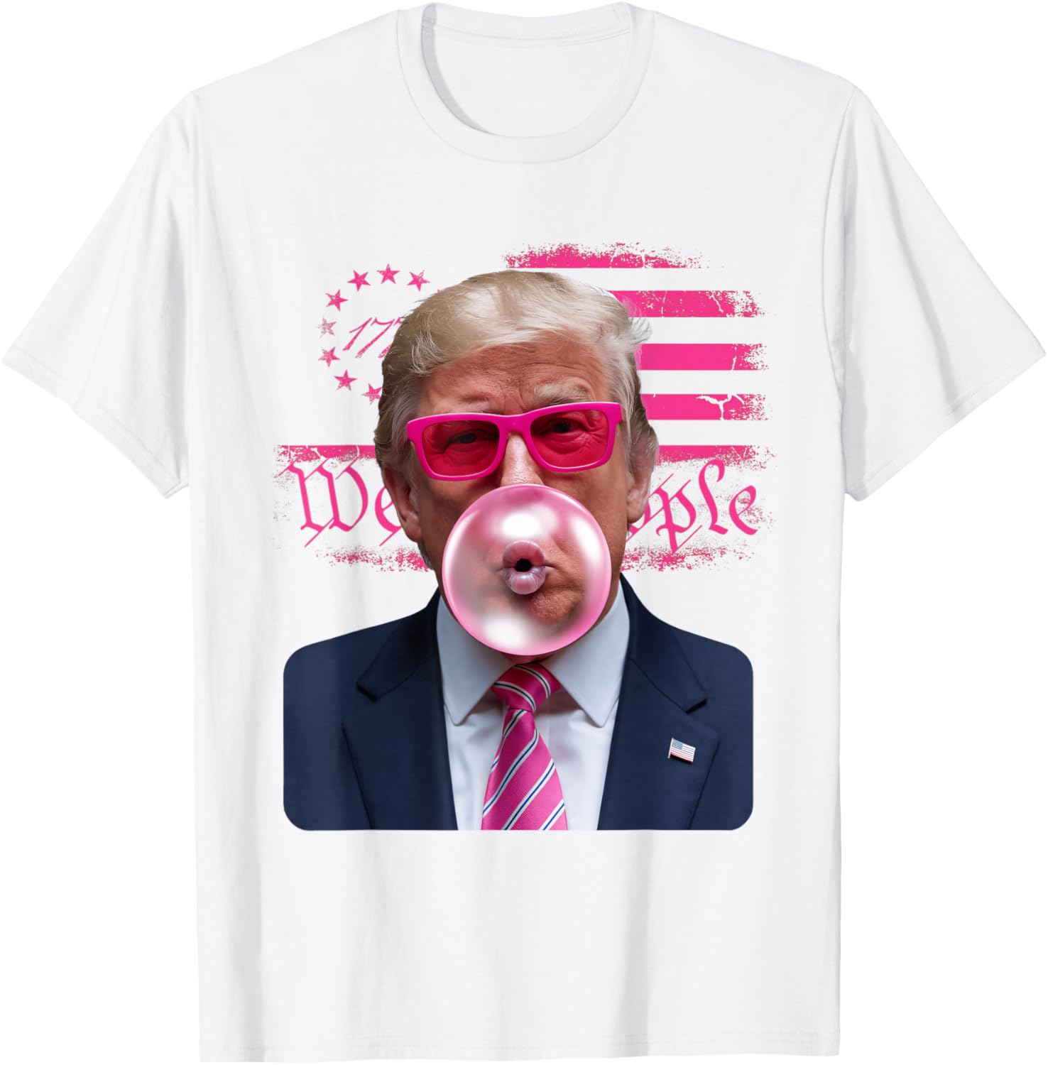 Trump Pink Glasses Bubble Gum 4th of July American Flag T-Shirt - 3