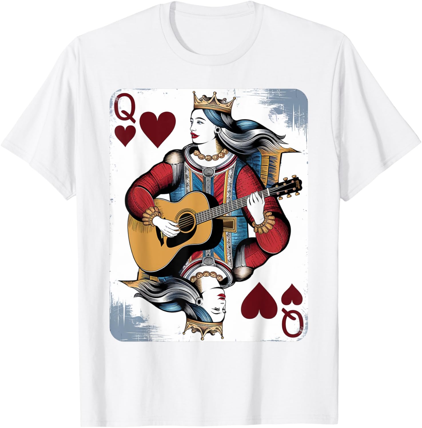 Vintage Queen of Hearts Guitarist T-Shirt for Music and Card Game Lovers - 24