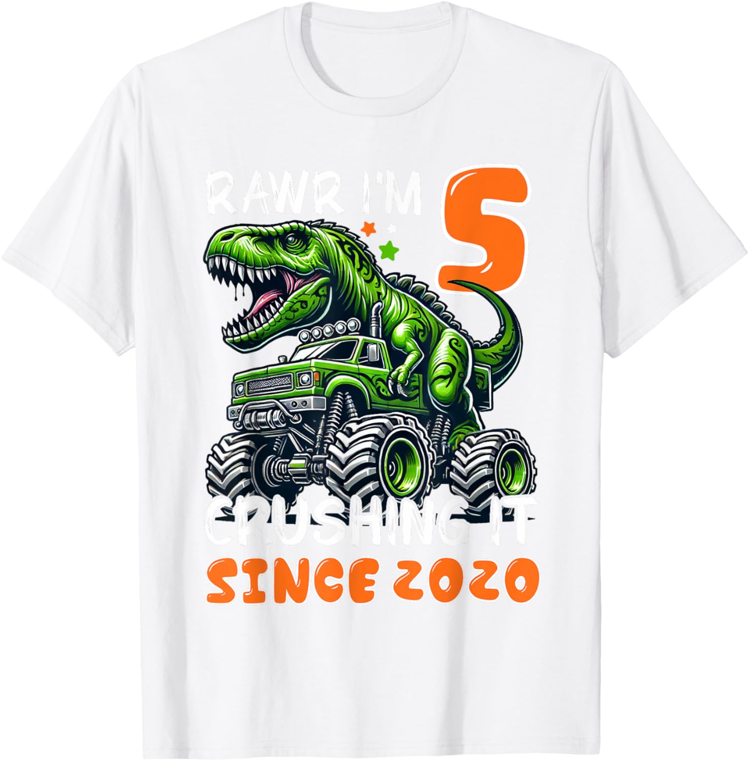5th Birthday Monster Truck Dinosaur T-Shirt for Boys Rawr I'm 5 Fun! - 9