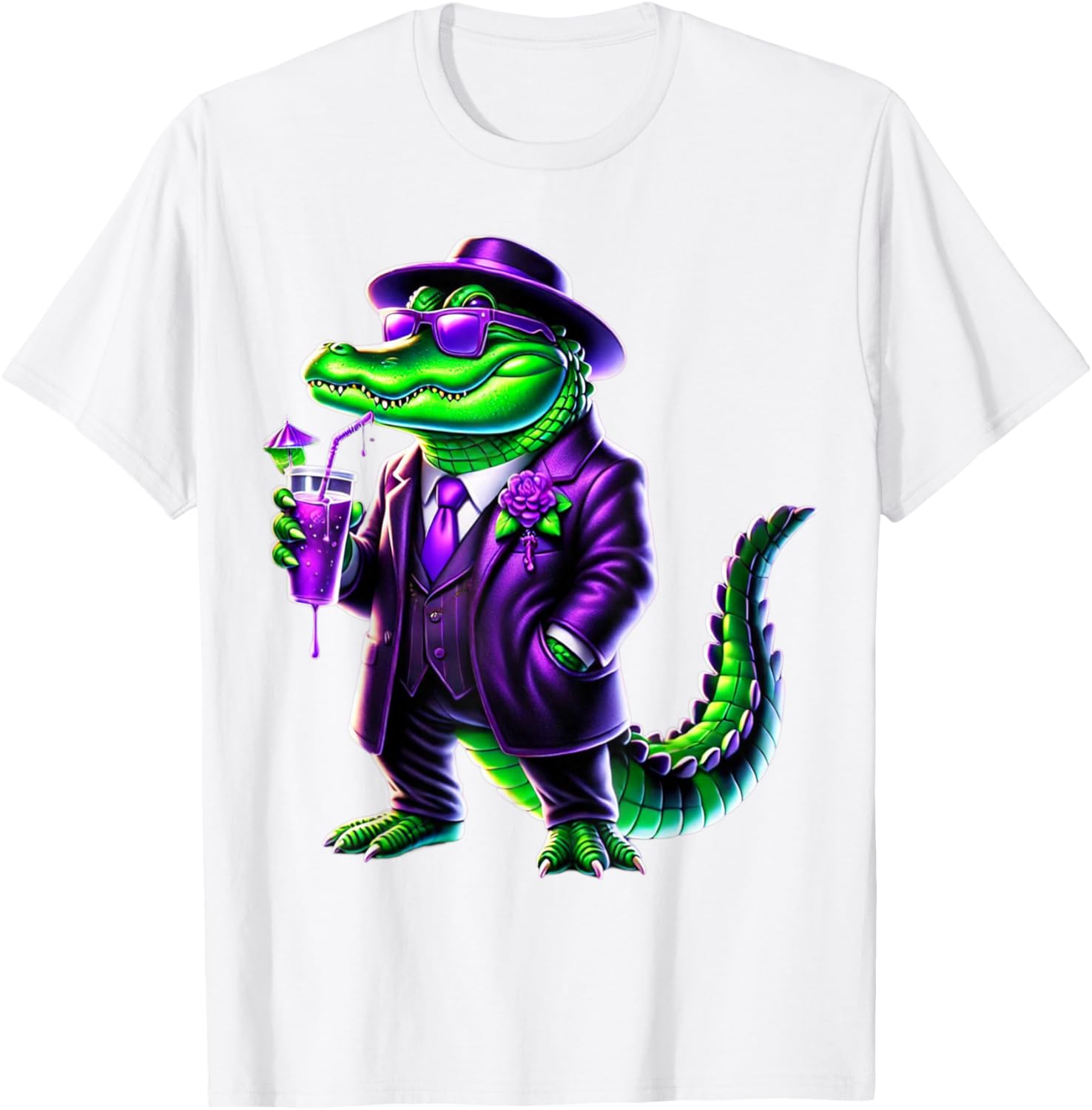 Awesome Unisex Mardi Gras T-Shirt Black Cartoon Pattern Small Crew Neck - 3