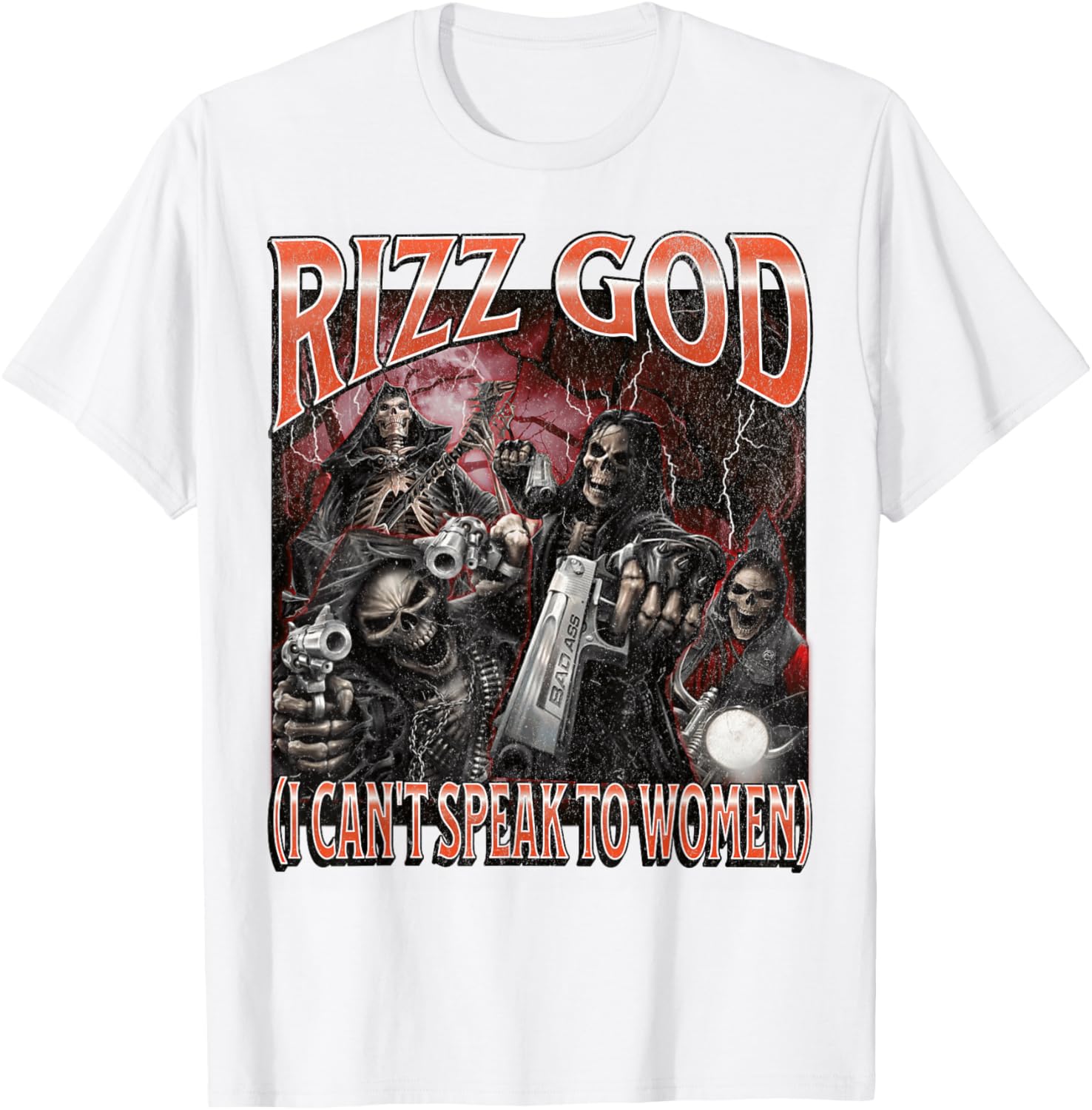 Funny Rizz God Skeleton Meme Tee for Men Who Can't Talk to Women - 21