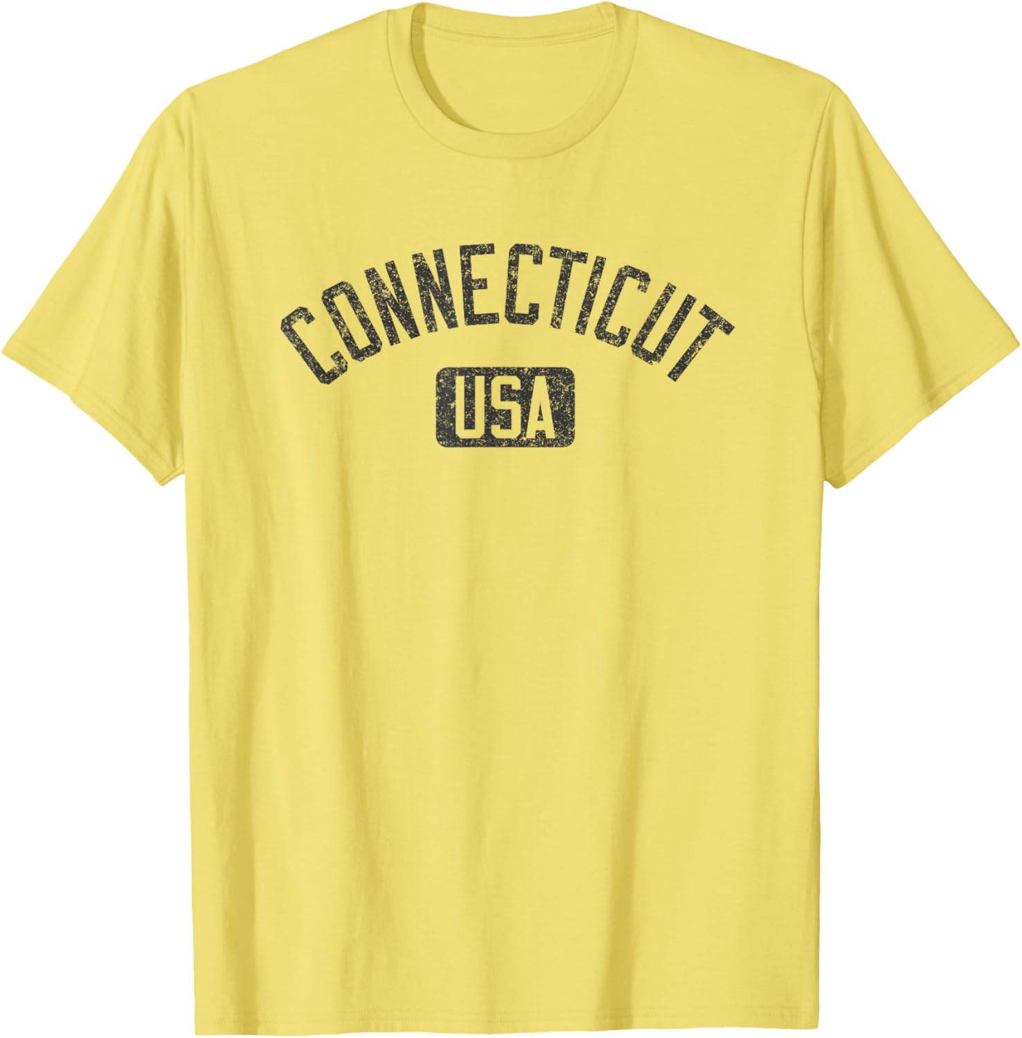 Connecticut Arched Text Distressed Black Print T-Shirt for Casual Style - 15