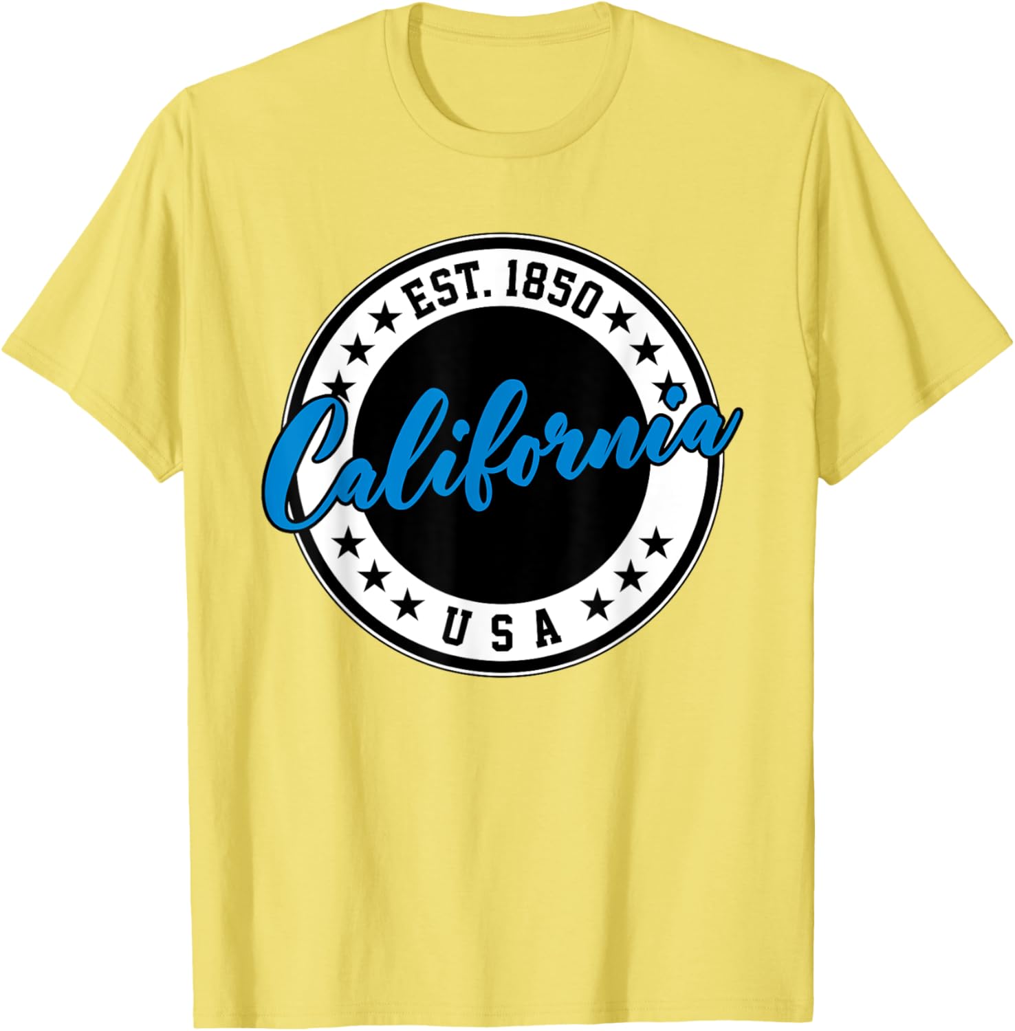 California USA Script Circle Blue Text T-Shirt for Casual Style - 19