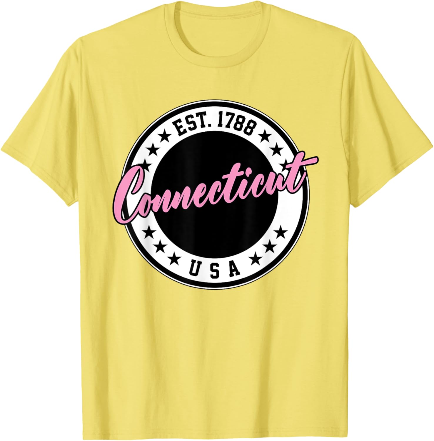 Connecticut Script Circle Pink Text T-Shirt for Casual Style and Comfort - 29