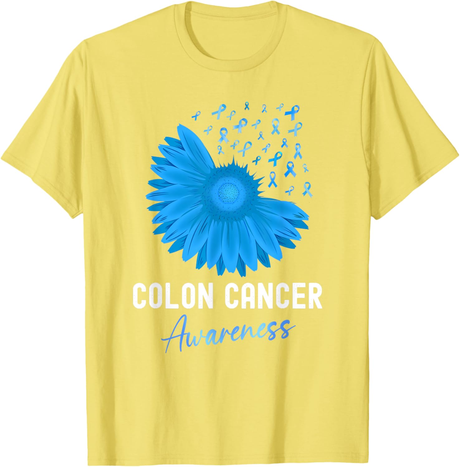 Colorectal Cancer Awareness Blue Ribbon Sunflower T-Shirt for Support - 21
