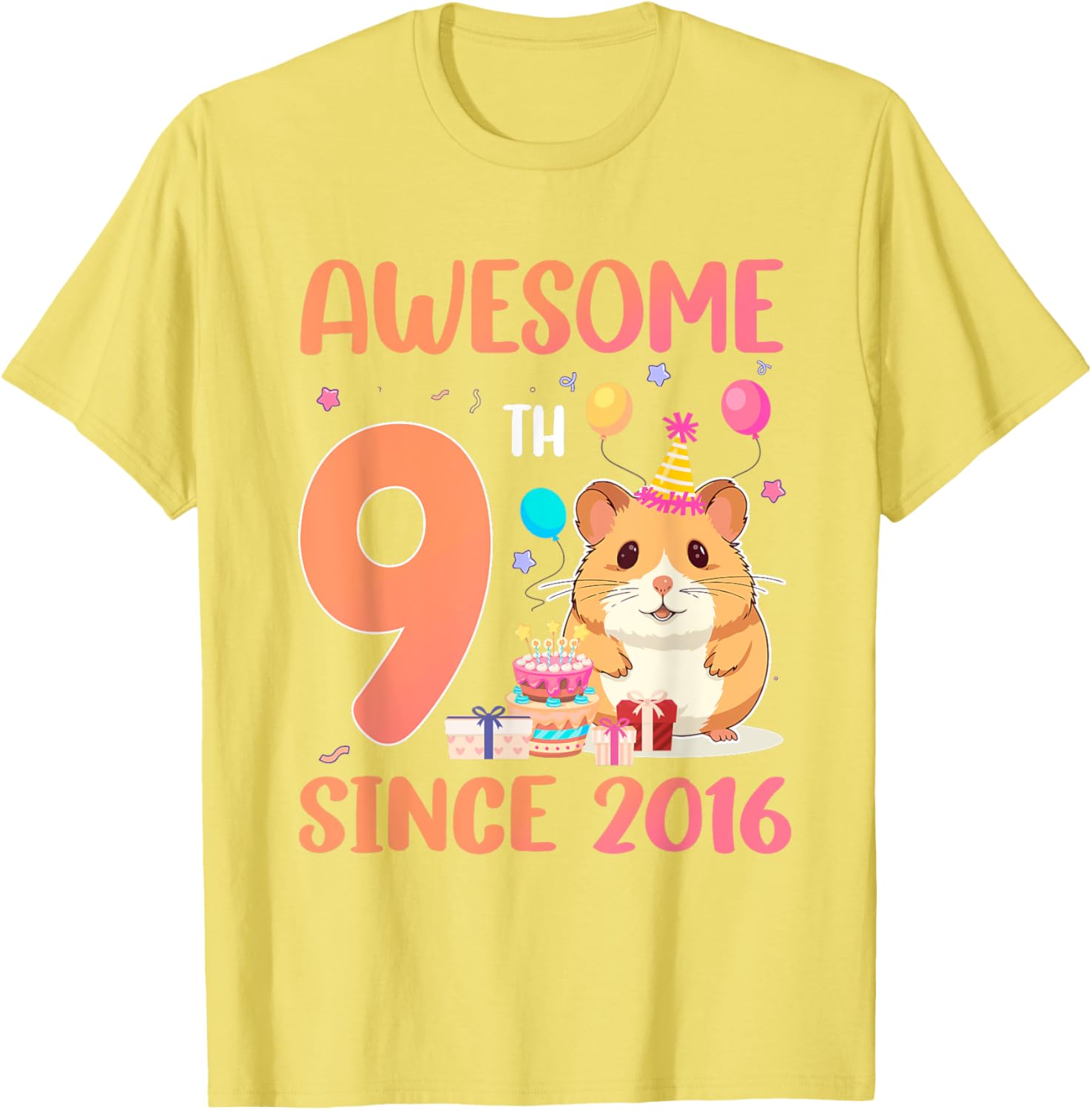 Awesome Since 2016 9th Birthday Hamster Theme T-Shirt for Kids - 10