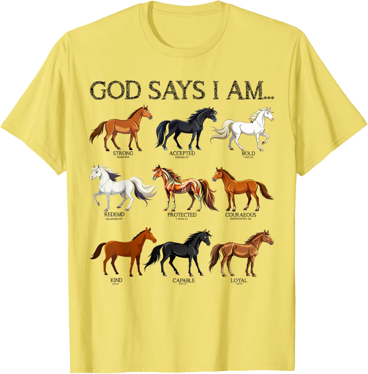 Cute Christian Teen Girl T-Shirt with Jesus and Horses Love Design - 1