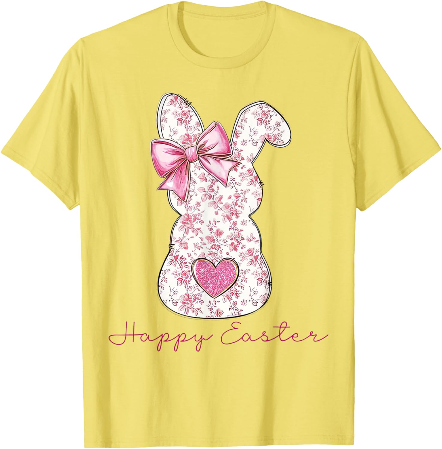 Happy Easter Pink Floral Bunny T-Shirt for Girls and Women - 8