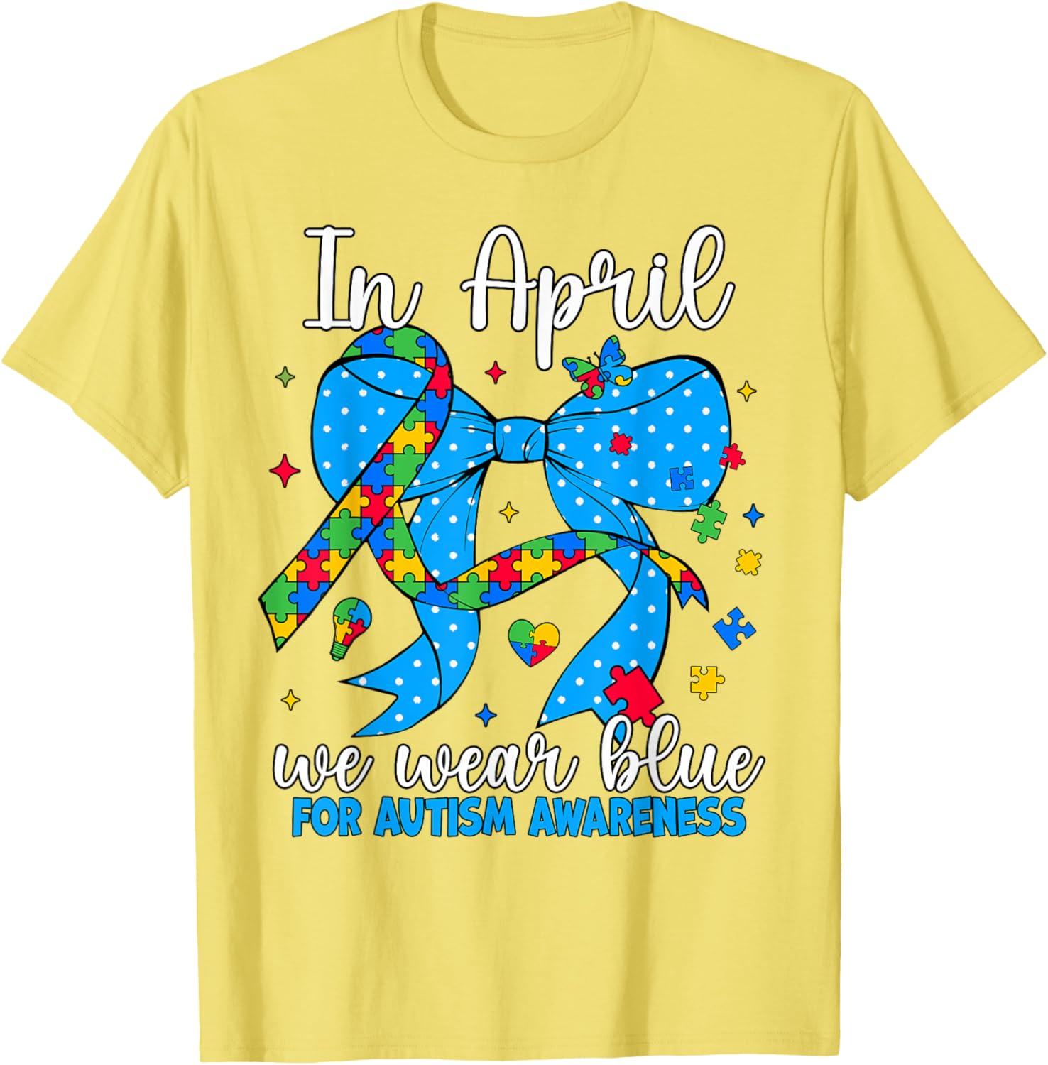 April Autism Awareness Blue Coquette Bow Puzzle T-Shirt for Support - 27