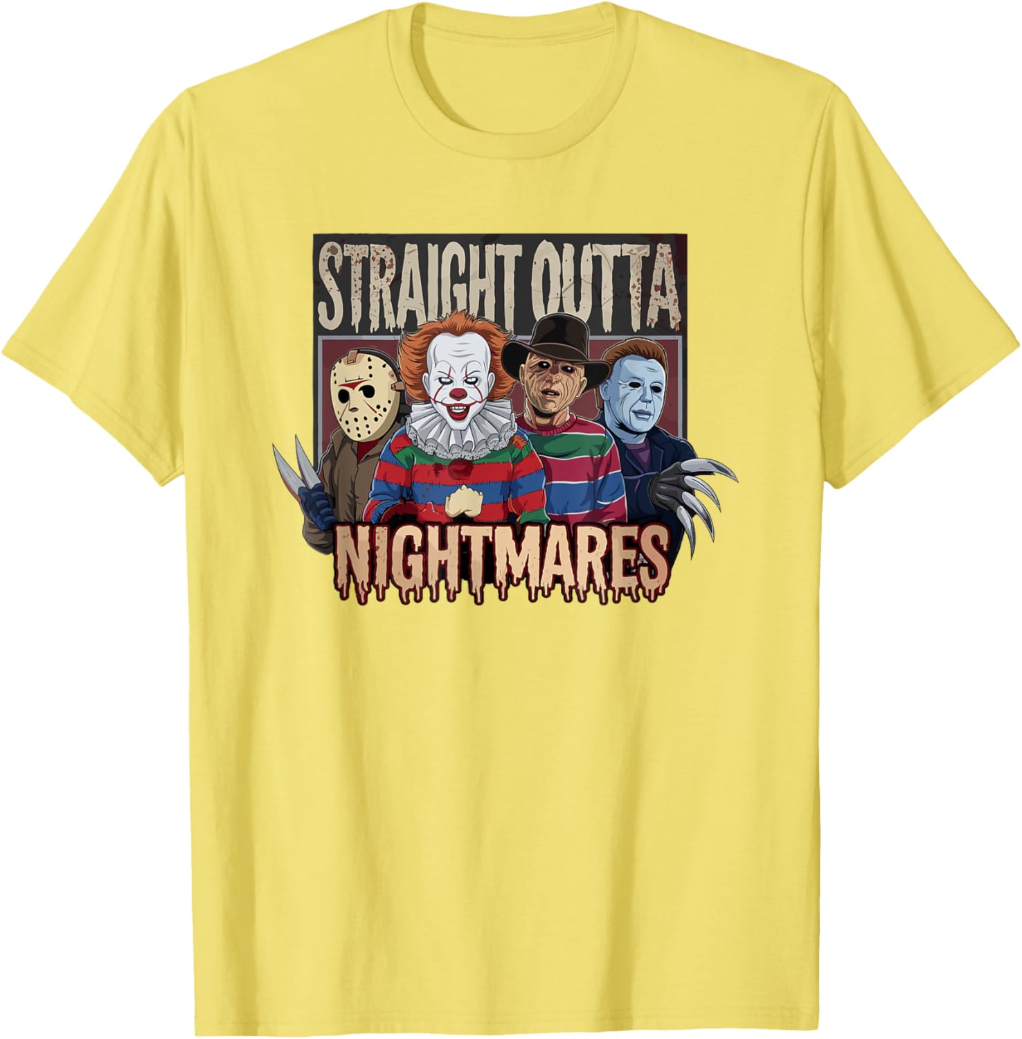 Vintage Horror Halloween Scary T-Shirt Straight Outta Nightmares Fun - 2