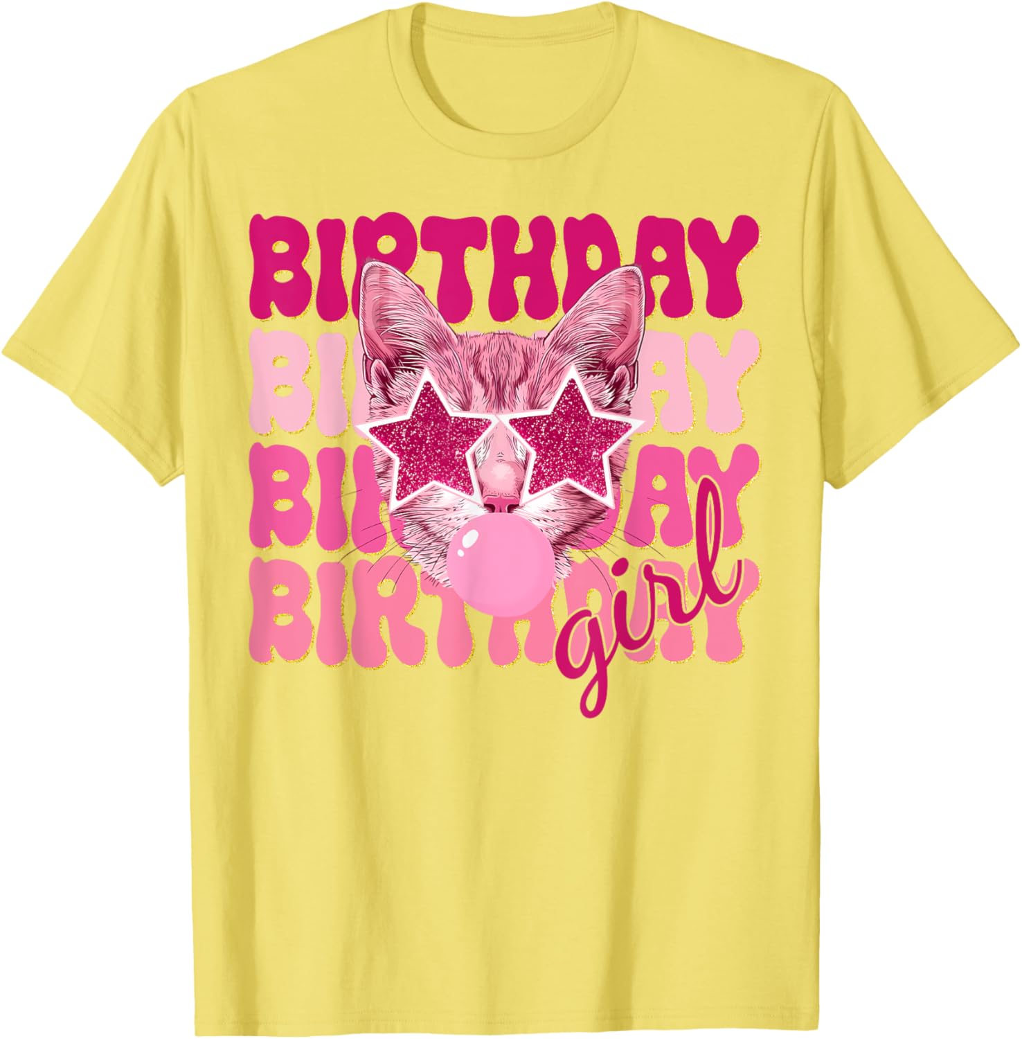 Birthday Girl Cat Bubble Blowing T-Shirt for Women Teens and Kids - 16