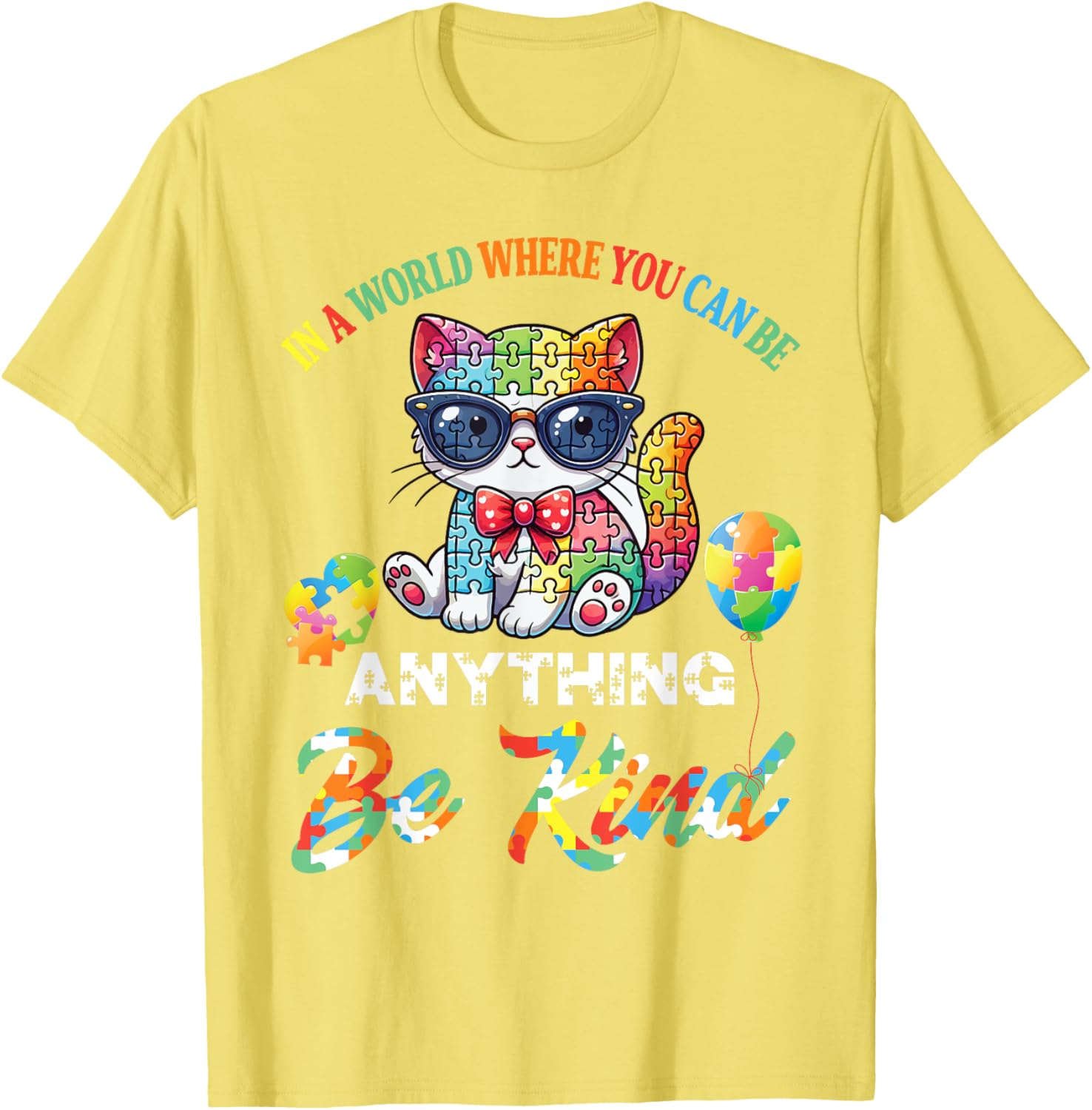 Be Kind Cat Puzzle Pieces T-Shirt for Men, Women, and Kids - 5