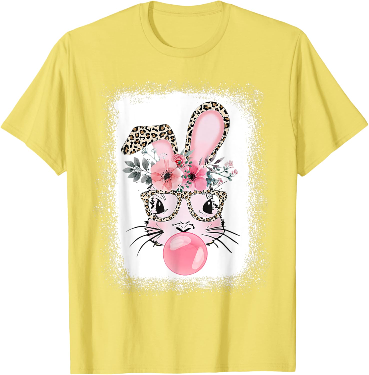 Cute Bleached Bunny Blowing Bubble Gum T-Shirt for Easter Celebrations - 11
