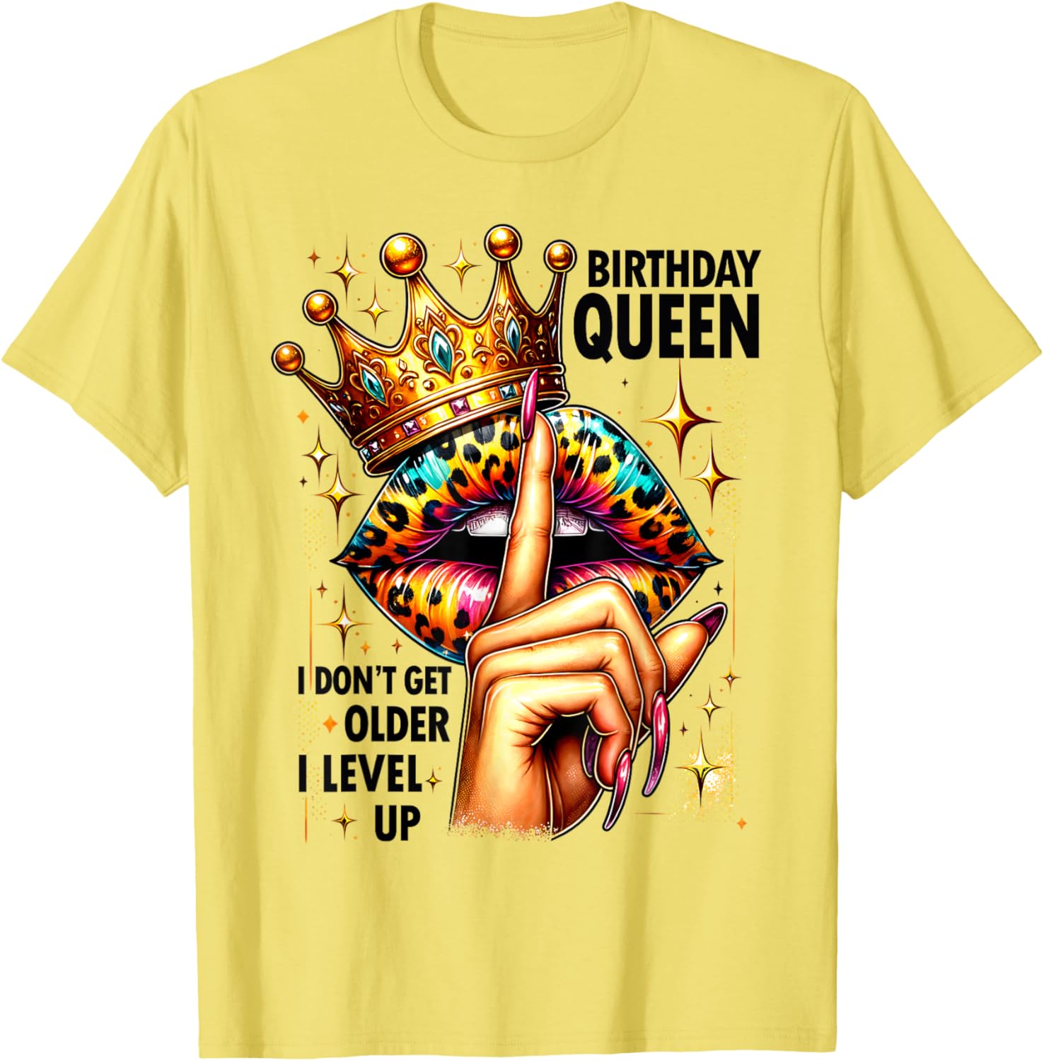 Crown Lips Birthday T-Shirt: Level Up Queen Party Style for Her - 12