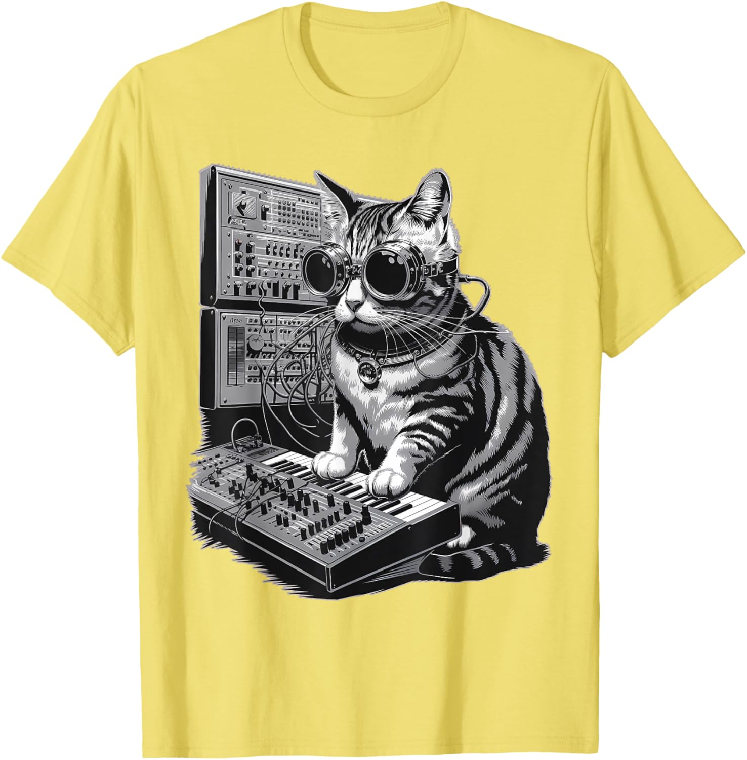 Steampunk Cat Playing Synthesizer Techno Music T-Shirt for Cat Lovers - 13