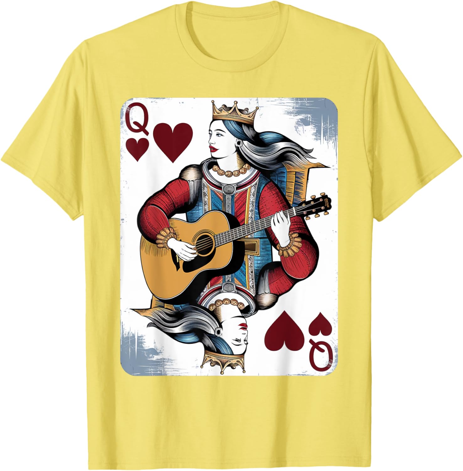Vintage Queen of Hearts Guitarist T-Shirt for Music and Card Game Lovers - 16