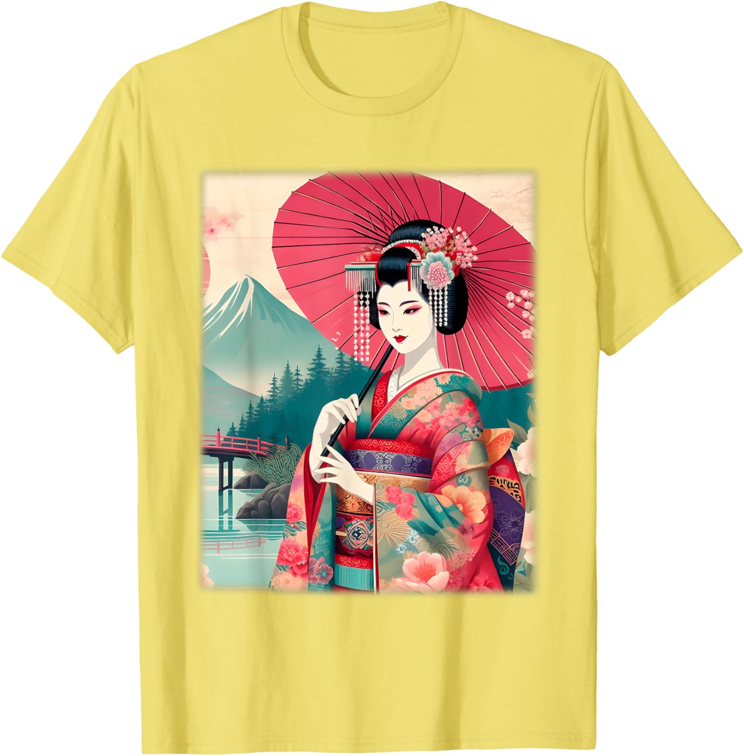 Traditional Japanese Geisha Women's T-Shirt with Hanami Woodblock Art - 26