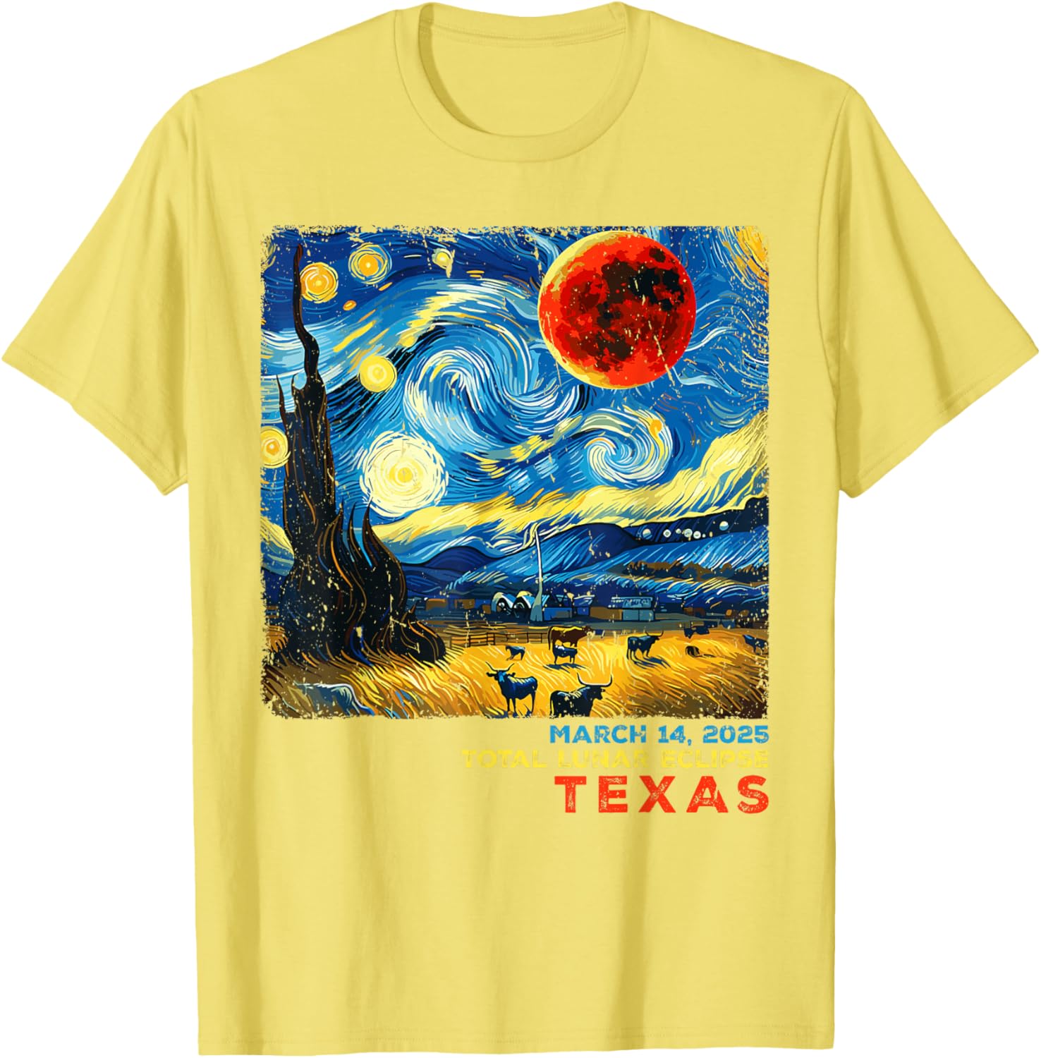 Retro Texas Lunar Eclipse T-Shirt for March 2025 Moon Lovers - 2