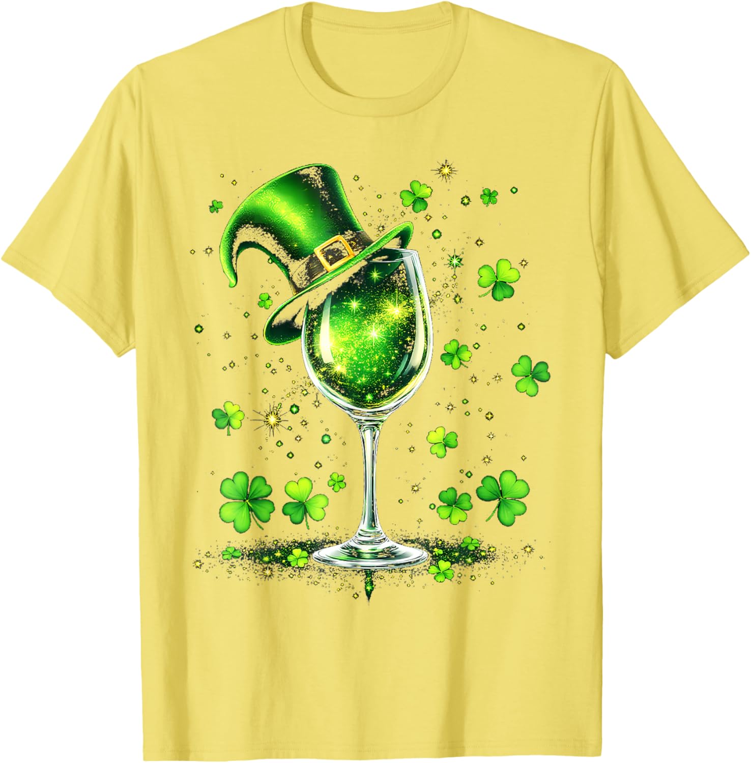 St Patricks Day Shamrock Wine Glass and Leprechaun Hat T-Shirt - 17