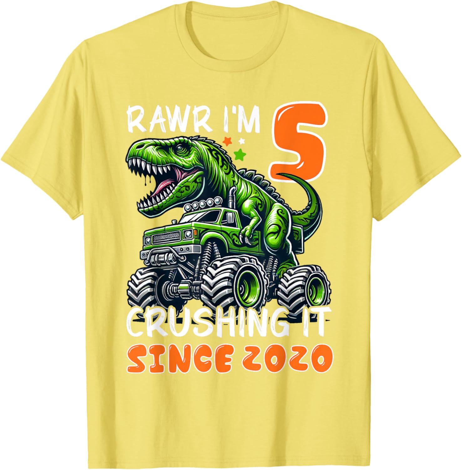 5th Birthday Monster Truck Dinosaur T-Shirt for Boys Rawr I'm 5 Fun! - 14